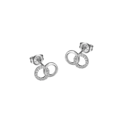 Rhodium-Plated Sterling Silver & Cubic Zirconia Interlocking Circle Stud Earrings