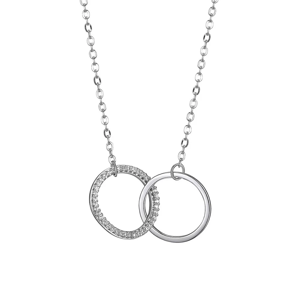 Rhodium-Plated Sterling Silver & Cubic Zirconia Interlocking Circle Pendant Necklace