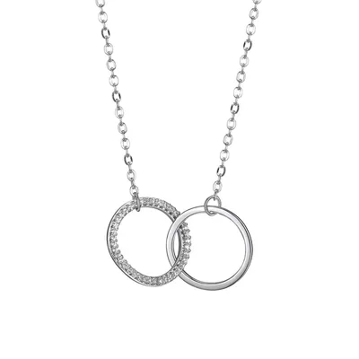 Rhodium-Plated Sterling Silver & Cubic Zirconia Interlocking Circle Pendant Necklace