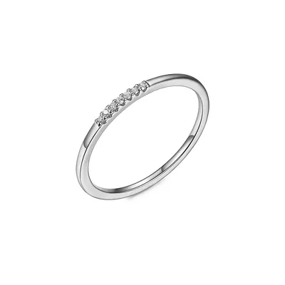 Rhodium-Plated Sterling Silver & Cubic Zirconia Slim Stackable Ring