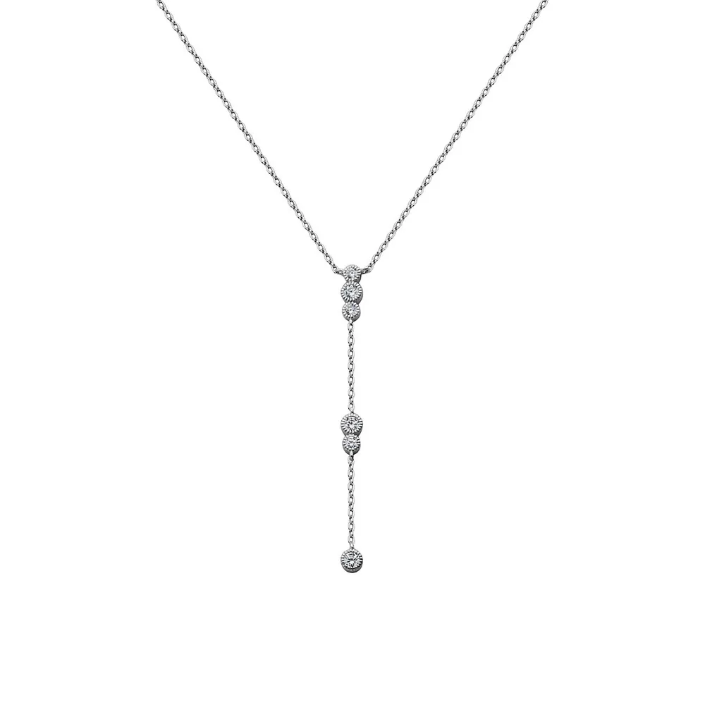 Rhodium-Plated Sterling Silver & Cubic Zirconia Milgrain Lariat Necklace