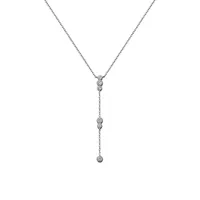 Rhodium-Plated Sterling Silver & Cubic Zirconia Milgrain Lariat Necklace