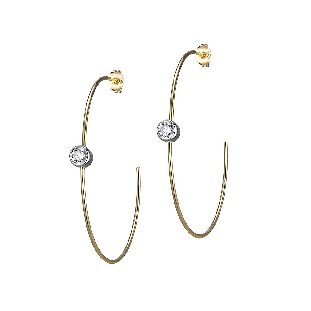 18K Goldplated, Rhodium-Plated Sterling Silver & Cubic Zirconia C-Hoop Earrings