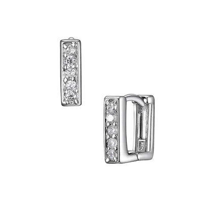 Rhodium-Plated Sterling Silver & Cubic Zirconia Huggie Earrings
