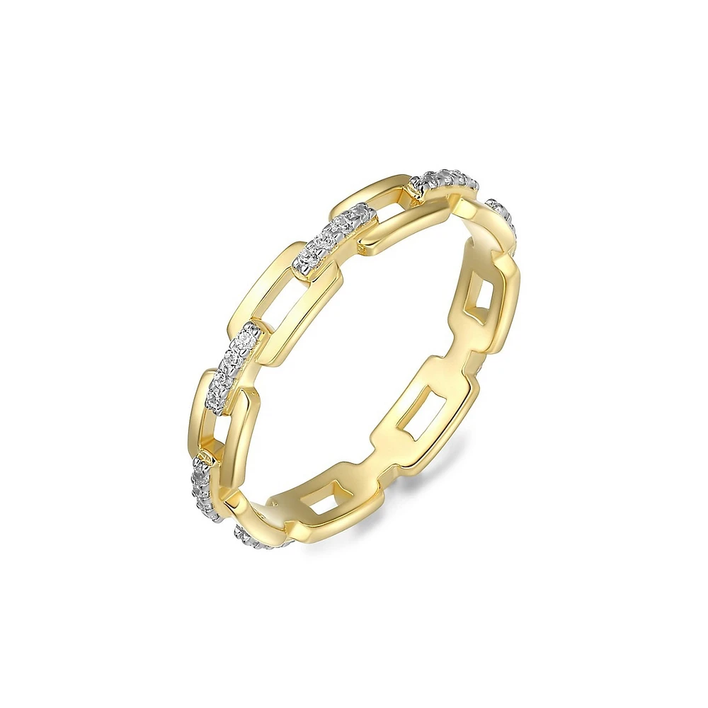 18K Goldplated Sterling Silver & Cubic Zirconia Paperclip-Link Ring