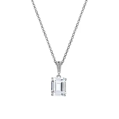 Sterling Silver & Fine Cubic Zirconia Emerald-Cut Pendant Necklace