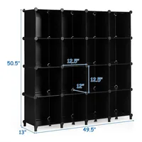 16 Cube Storage Organizer Plastic Organizer Units 49.5'' X 13'' X 50.5'' Black