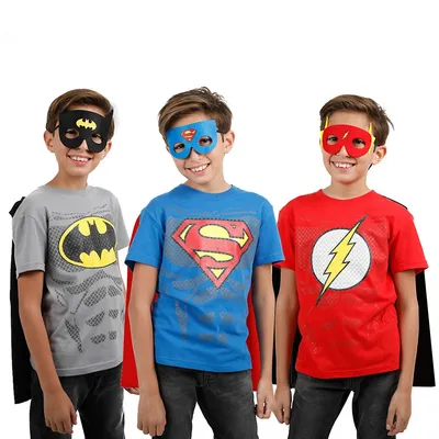 3-pack Youth Boys Dc Superheroes Graphic Tees W/ Capes & Masks