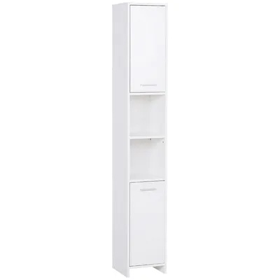 Narrow Bathroom Cabinet With 2 Cupboards, Adjustable Shelf