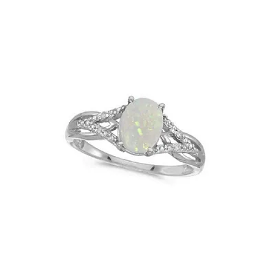 Oval Opal And Diamond Cocktail Ring 14k Gold (0.70ct