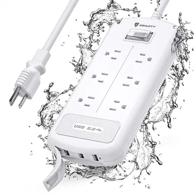 Usb Power Strip, 6 Ft, White With 6 Total Power Outlets