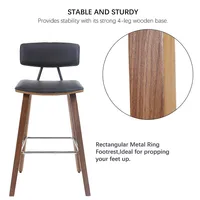 2 Pack 27" Wooden Barstools, Counter Stool Upholstered Bar Stool Dining Chair with Back & Foot Ring