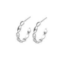 Marquise Shape Open Hoop Stud Earrings In Sterling Silver