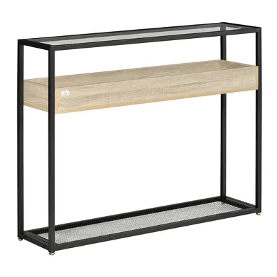 Narrow Console Table With Tempered Glass Top