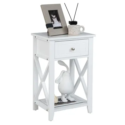 Nightstand Sofa Side End Table With Drawer & Shelf Bedroom Furniture White