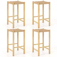 Dining Bar Stool Set Of 2/4 Counter Height With Rubber Wood Woven Saddle Seat