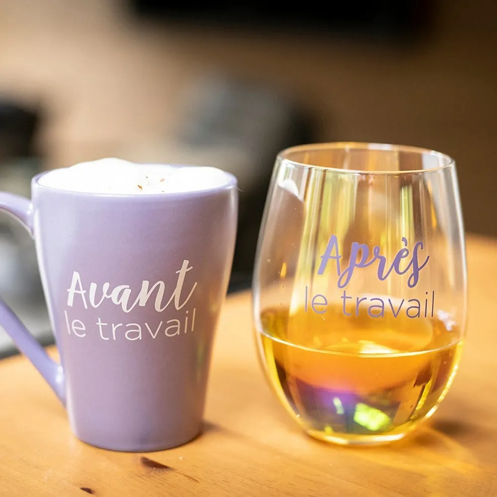 “work” Coffee Cup And Wine Glass Duo