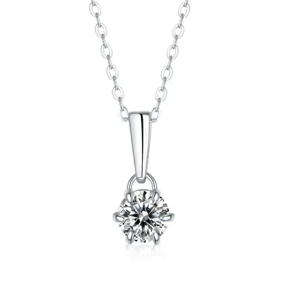 Sterling Silver with 2ct Lab Created Moissanite Round Solitaire Classic Drop Pendant Necklace