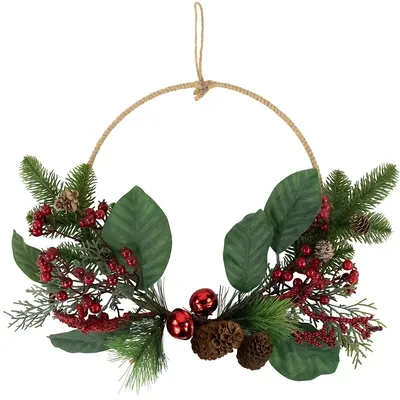Red And Green Foliage, Pinecones And Berries Artificial Christmas, 17-inch, Unlit