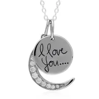 Sterling Silver 18" I Love You Pendant Moon With Cz Necklace