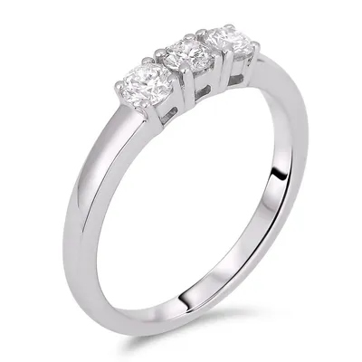 10k White Gold 0.18 Cttw Round Brilliant Cut Diamond Trilogy 3 Stone Stackable Ring