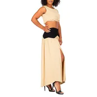 Women's V Waist A Line Side Slit Flared Maxi Skirt