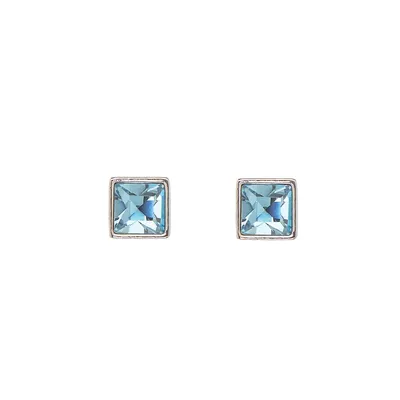 Aqua Crystal Square Stud Earrings