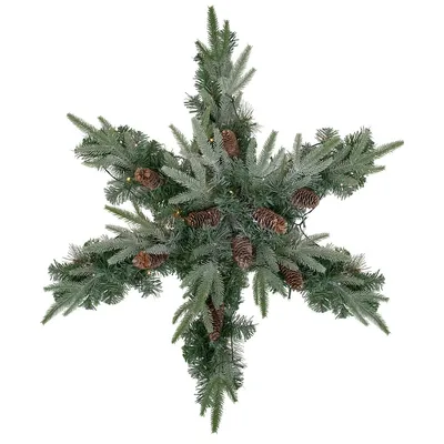 Pre-lit Battery Operated Mixed Pine Christmas Snowflake Wreath - 32" - Warm White Led Lights