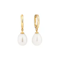 Hoop Earrings With Cultured Freshwater Pearls In 10kt Yellow Gold