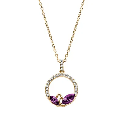 Gold Tone Amethyst Marquis Pendant Necklace With Heritage Precision Cut Crystals