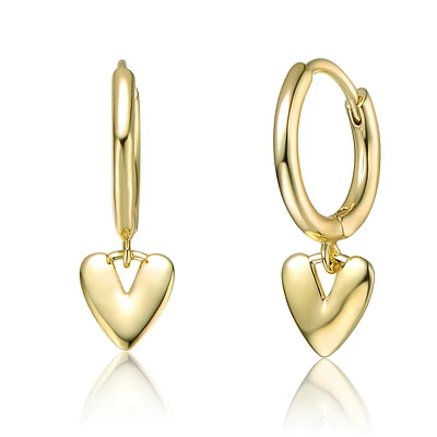 14k Yellow Gold Plated Heart Dangling Earrings