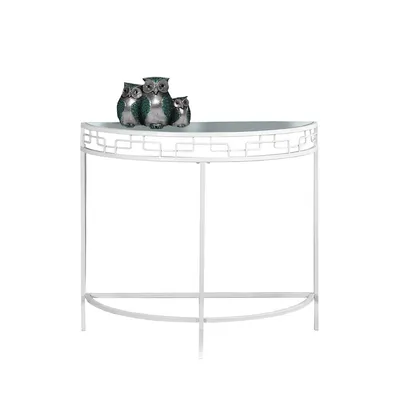 Accent Table, Console, Entryway, Narrow, Sofa, Living Room, Bedroom, Metal, Tempered Glass, White, Clear, Contemporary, Modern