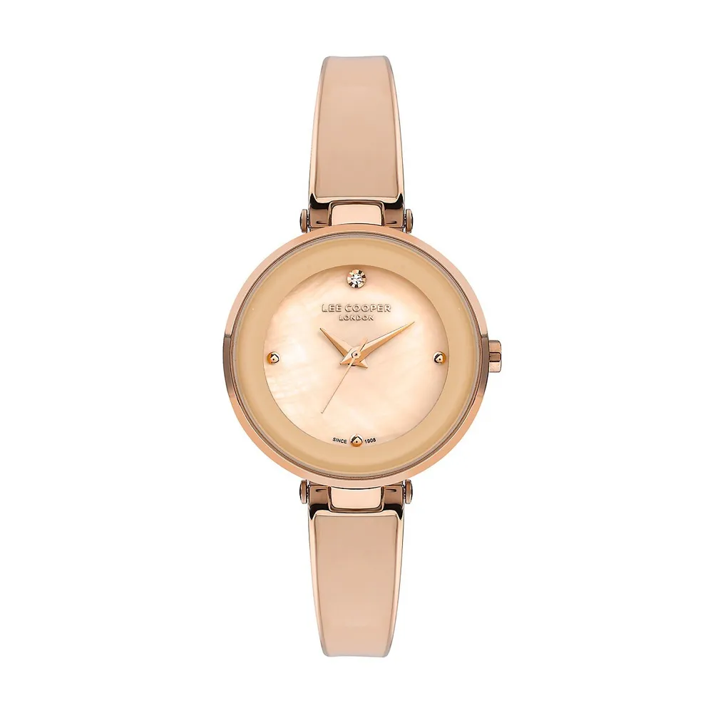Ladies Lc07412.410 3 Hand Rose Gold Watch With A Pink Metal Band And A Pink Dial