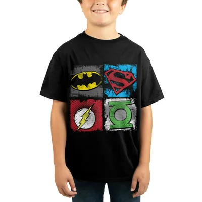 Dc Comics Justice League Logos Symbols Kids Black T-shirt