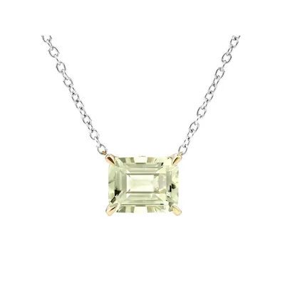 Necklace With Green Amethyst In Sterling Silver & 10kt Yellow Gold