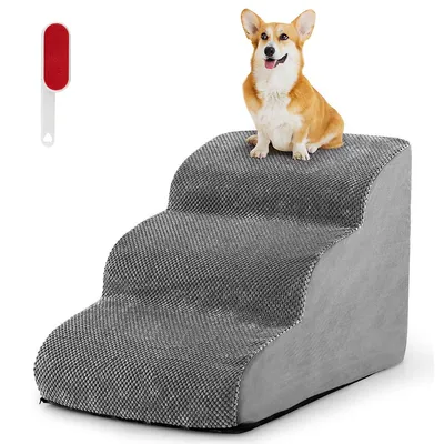3-tier Foam Dog Ramp Non-slip Dog Steps Soft Pet Stairs Ladder For High Sofa Bed