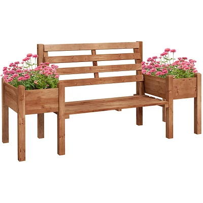 2 Seater Garden Bench With Planter Boxes For Backyard Lawn