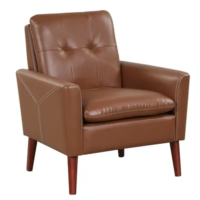 Modern Accent Chair Pu Leather Armchair Sofa With Solid Wood Legs Brown