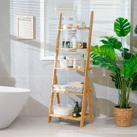 5-tier Bamboo Ladder Shelf Bookshelf Display Storage Rack Flower Stand Natural