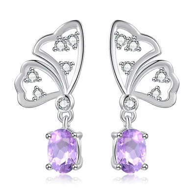 0.75 Ct Oval Purple Amethyst Dangle And Drop Earrings 0.925 White Sterling Silver