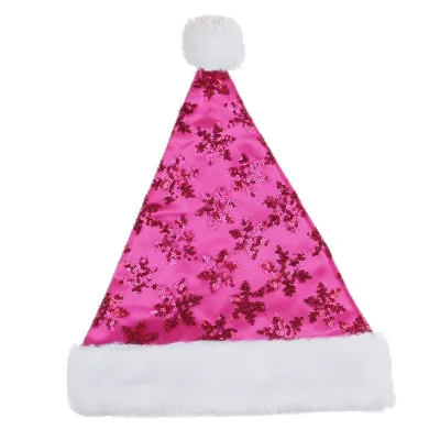 Pink And White Sequin Snowflake Santa Hat Unisex Adult Christmas Costume Accessory - Medium
