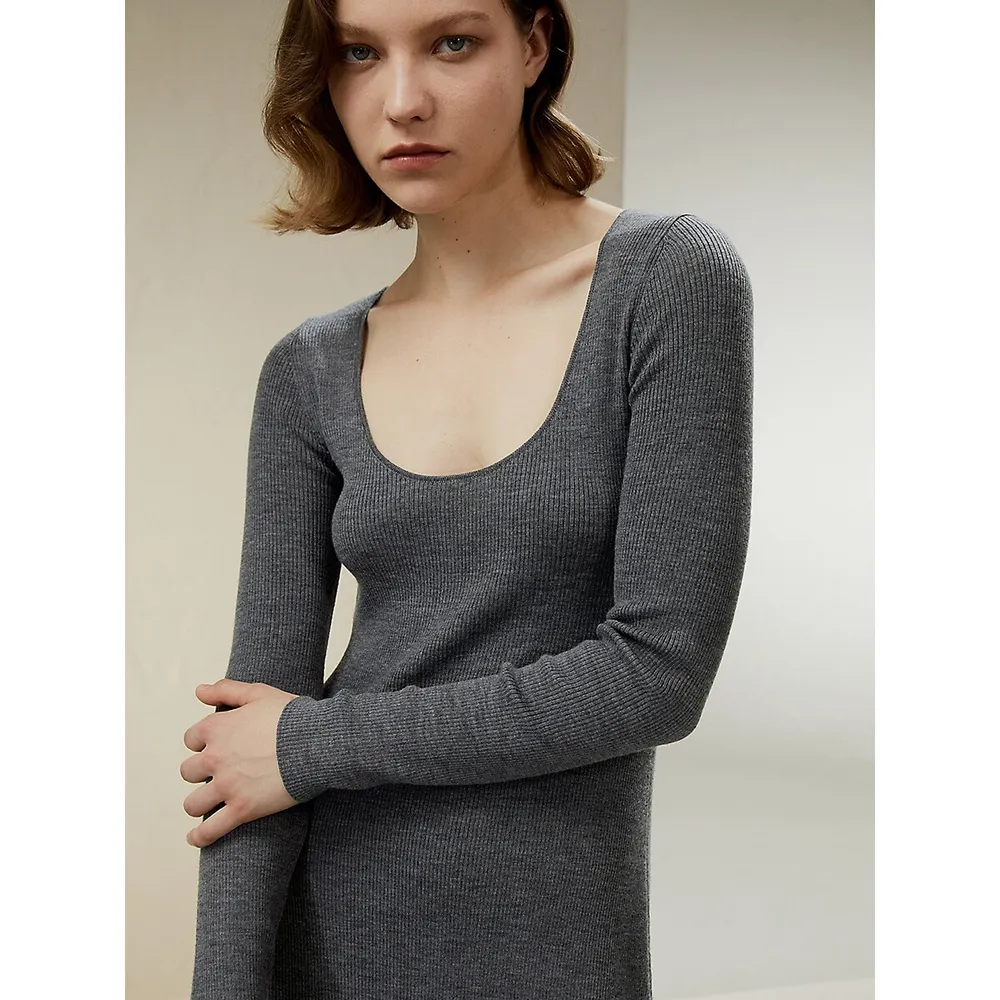 Ribbed Bodycon Wool Sweater Dress For Women