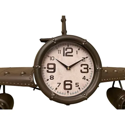 Metal Medium Silver Vintage Fighter Jet Wall Clock
