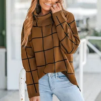 Women's Grid Print Turtleneck Sweater
