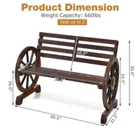 Outdoor Wooden Wagon Wheel Garden Bench 2-person Slatted Seat Armrests Rustic