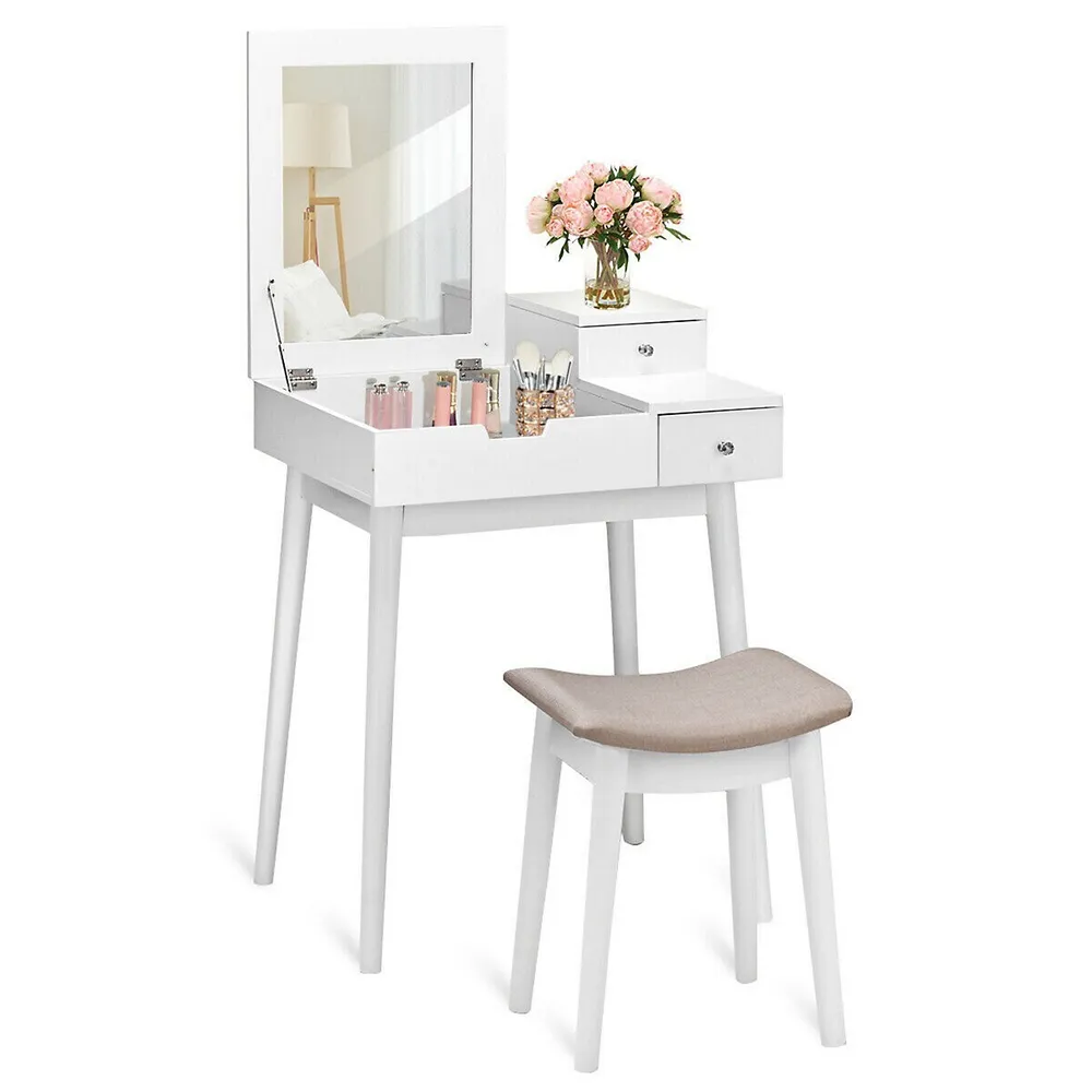 Costway Vanity Set Makeup Dressing Table W/flip Top Mirror Hooks