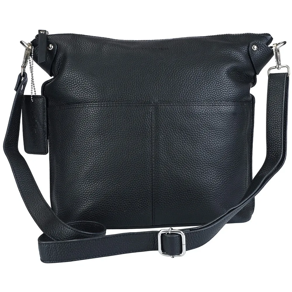 Mancini Women's Leather Large Multi-Pocket Crossbody Bag Black