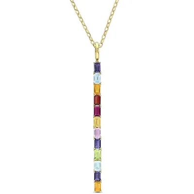 7 1/7 Ct Tgw Octagon Iolite Linear Pendant With Oval Link Chain In 10k Yellow Gold