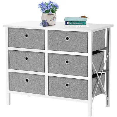 Fabric 6-drawer Dresser Organizer Nightstand End Table Storage Unit With Fabric Bin