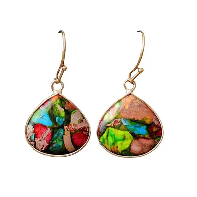 Teardrop Multi Colored Howlite Gemstone Drop Earrings